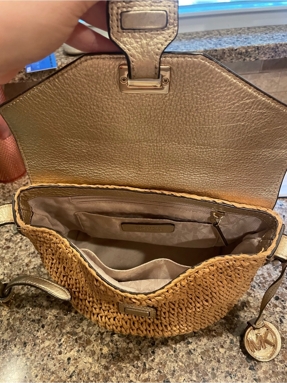 Michael Kors Tan Straw Crossbody with Gold Flap - Picture 3 of 5